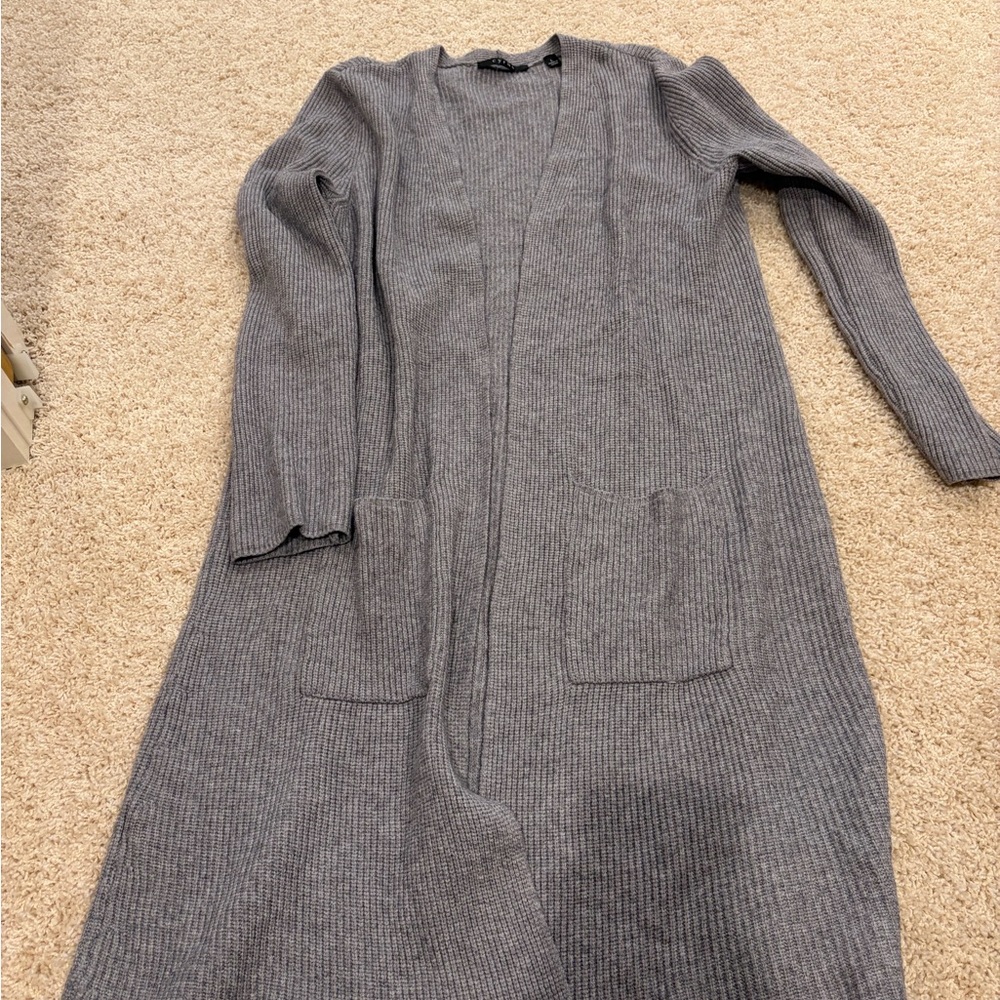 Cyrus Long Gray Ribbed Open-Front Cardigan